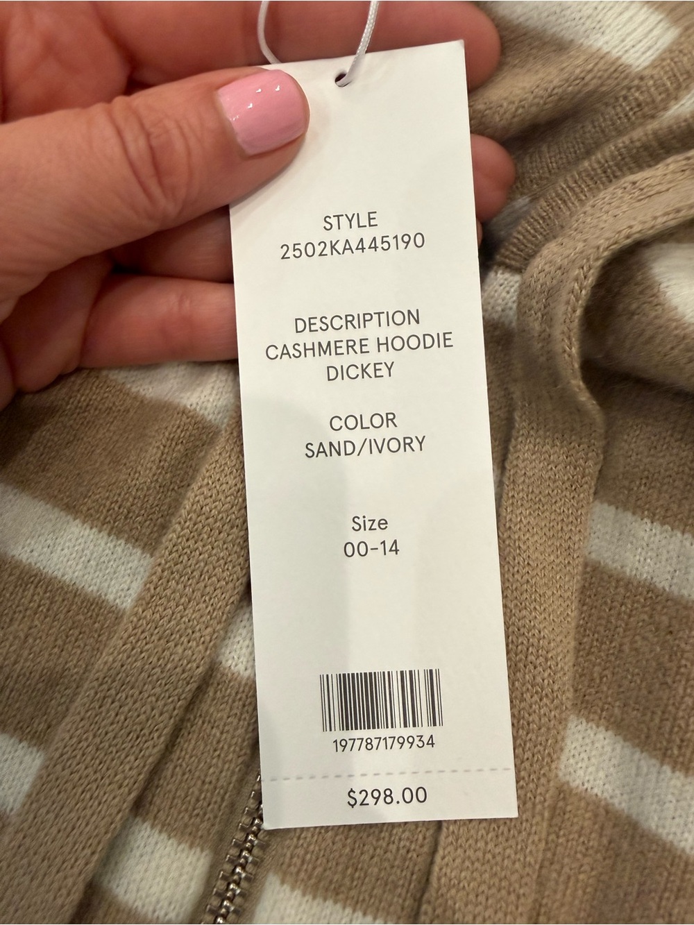 Veronica Beard NEW Cashmere Uptown striped hoodie Dickey Sand/Ivory OS 00-14 - Picture 9 of 9